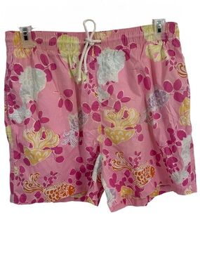 J.McLaughlin Swim Trunks Medium Pink Fish Mesh Lined Mens Shorts Beach Cotton
